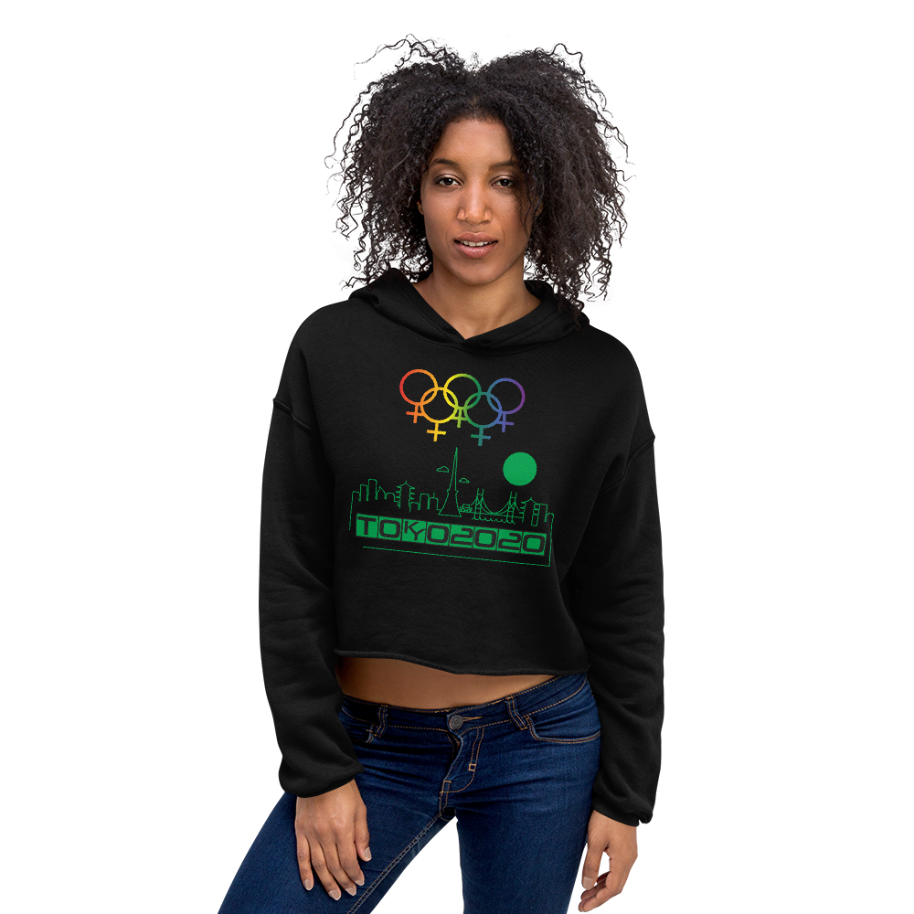 Tribe of the Union Rings Female Gender Identity Green Skyline Big 'O' Games Crop Hoodie