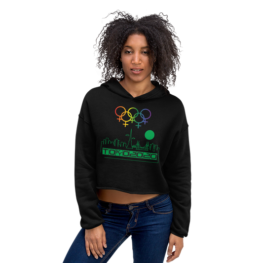 Tribe of the Union Rings Female Gender Identity Green Skyline Big 'O' Games Crop Hoodie