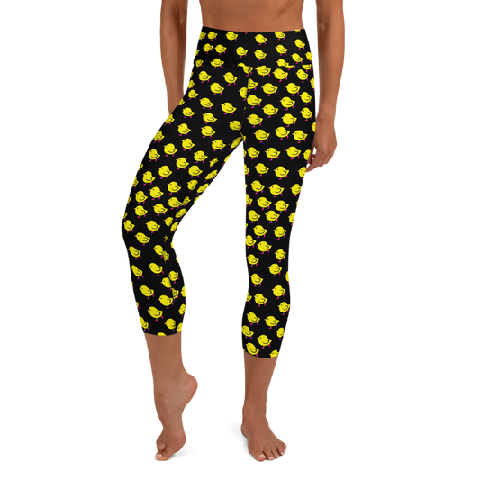 Chicks, Chicks, and more Chicks on a Black Background All-Over Print Yoga Capri Leggings