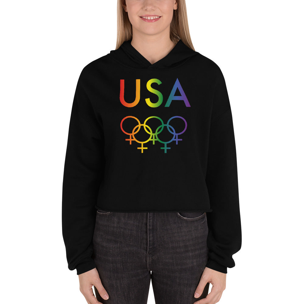 Tribe of the Union Rings USA Female Gender Identity LGBTQ colored Crop Hoodie