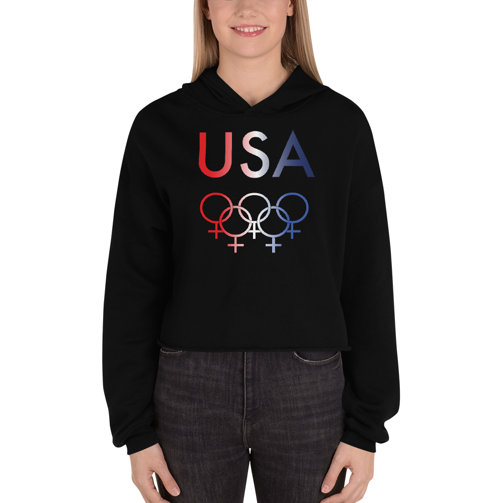 Tribe of the Union Rings USA Female Gender Identity Red, White, and, Blue colored Crop Hoodie
