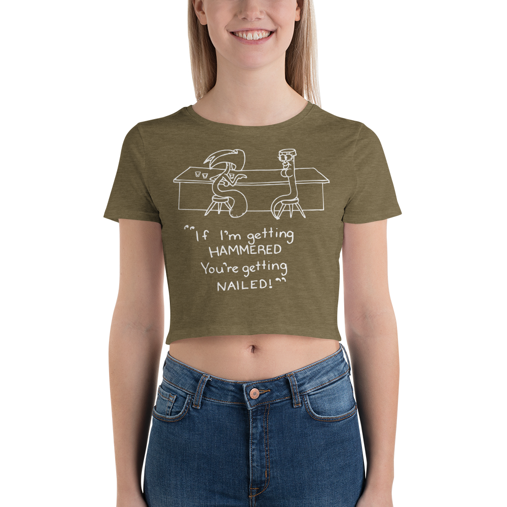 Hammer & Nail Bar-themed Pick-me-up Darker Colors Women's Crop Tee
