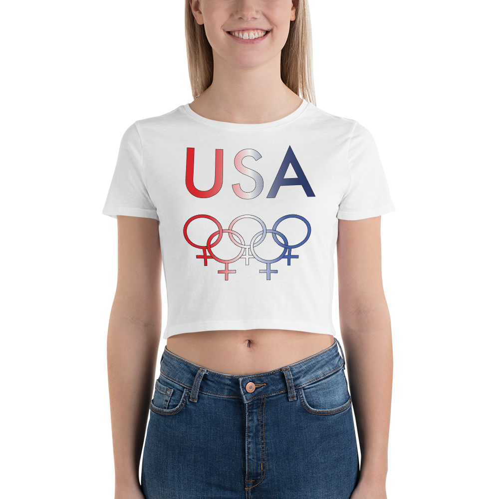 Tribe of the Union Rings USA Female Gender Identity Red, White, and, Blue colored Women’s Crop Tee