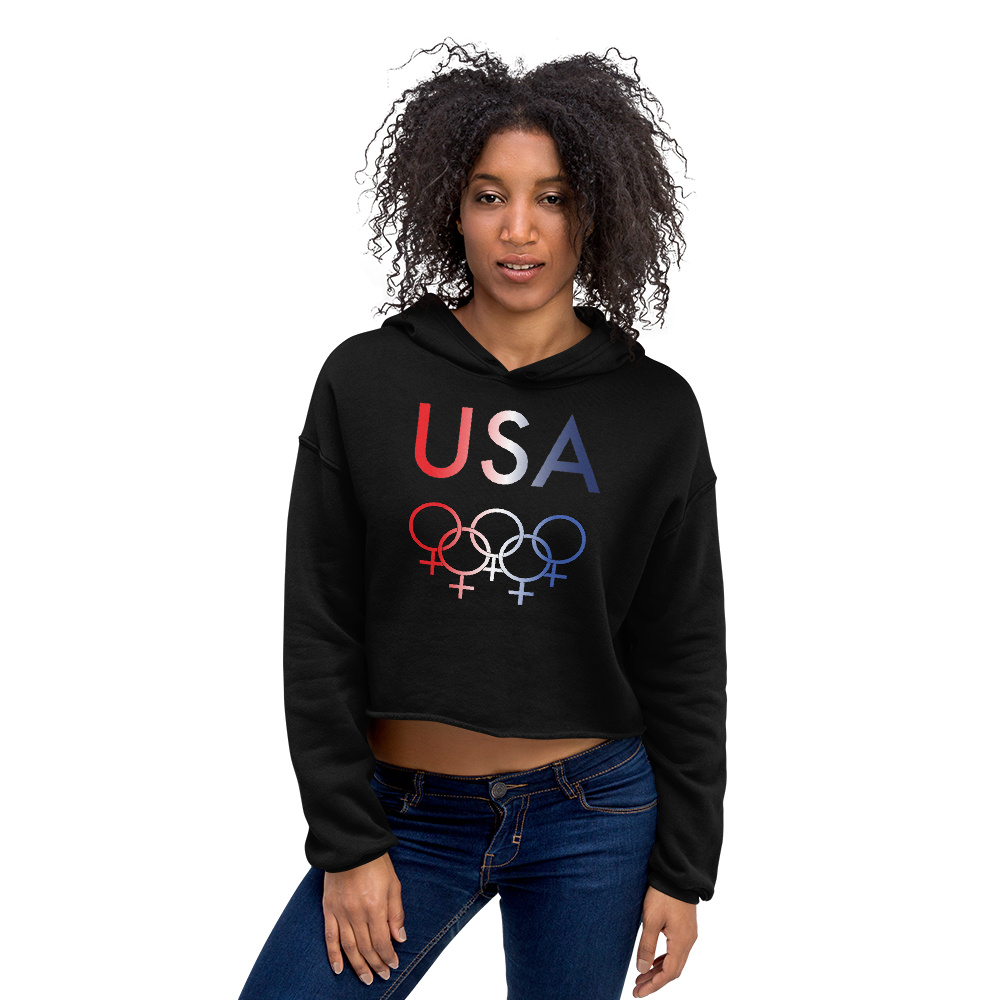Tribe of the Union Rings USA Female Gender Identity Red, White, and, Blue colored Crop Hoodie
