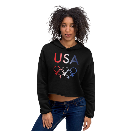 Tribe of the Union Rings USA Female Gender Identity Red, White, and, Blue colored Crop Hoodie