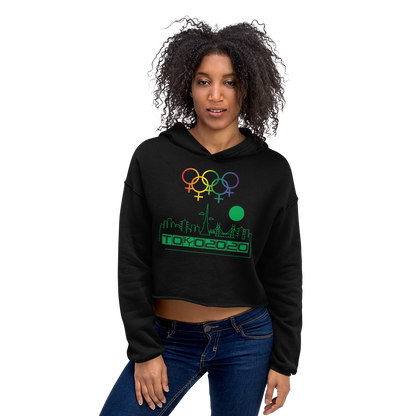 Tribe of the Union Rings Female Gender Identity Green Skyline Big 'O' Games Crop Hoodie