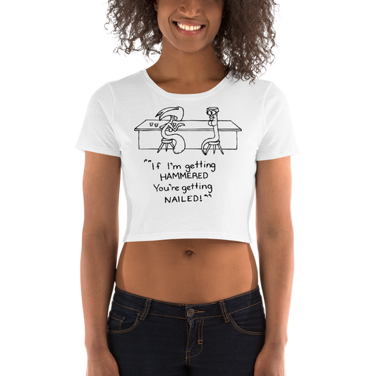 Hammer & Nail Bar-themed Pick-me-up Lighter Colors Women's Crop Tee