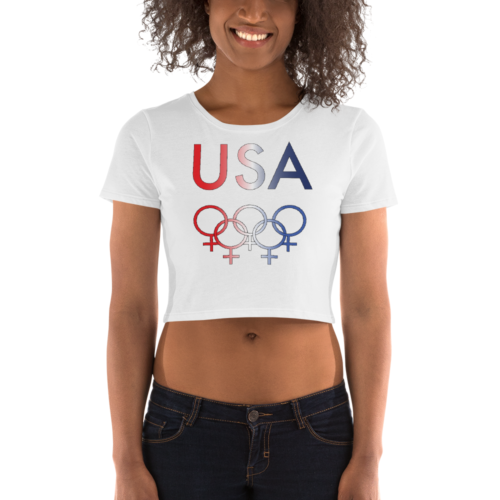 Tribe of the Union Rings USA Female Gender Identity Red, White, and, Blue colored Women’s Crop Tee