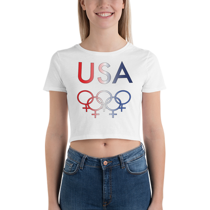 Tribe of the Union Rings USA Female Gender Identity Red, White, and, Blue colored Women’s Crop Tee