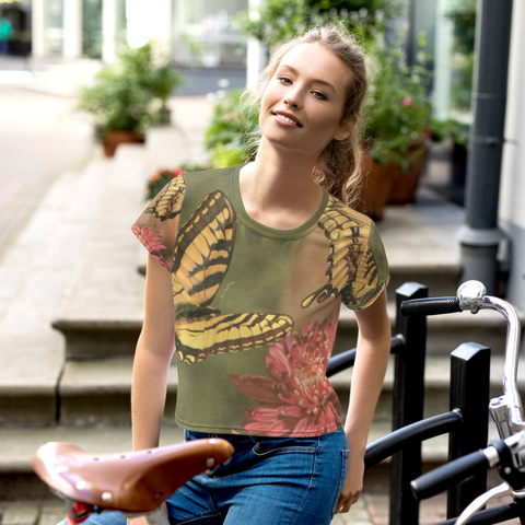 Butterflies - Photo of Two Swallowtails on a Women's All-Over Print Crop Tee