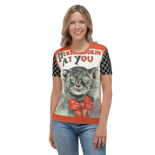 Vintage Post Card Cat Lovers - Here's Lookin' At You Women's All-Over T-shirt